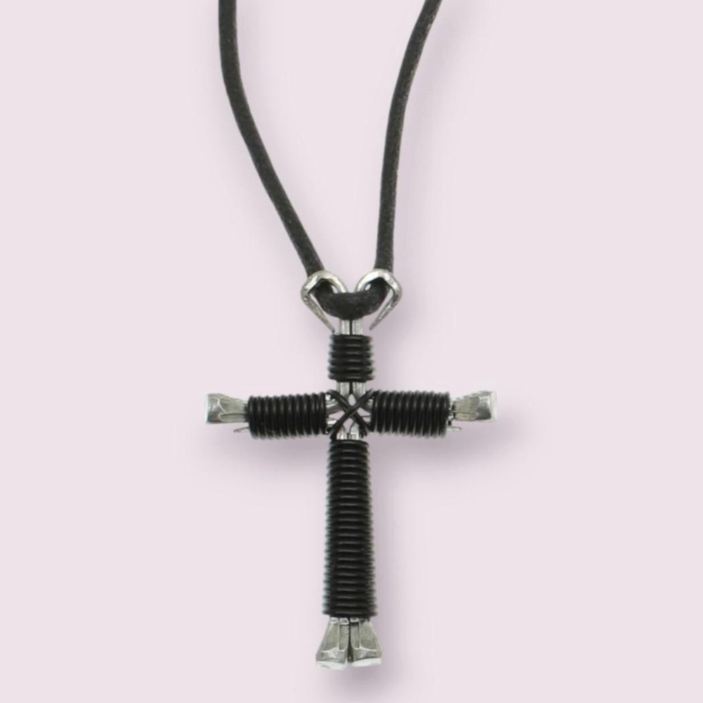 Black and Silver Cross Pendant Necklace